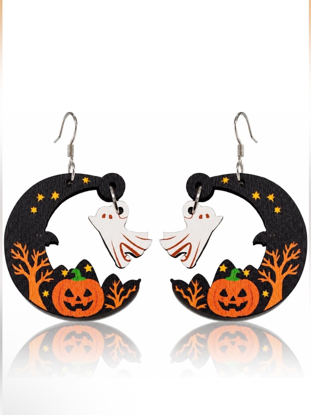 Halloween Pumpkin & Ghost Dangle Earrings - Black and Orange